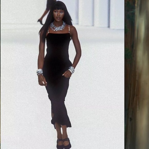 Chanel Spring/Summer 1998 Silver Crystal Chiclet Black 98p Runway Gown FR38 - Picture 1 of 2